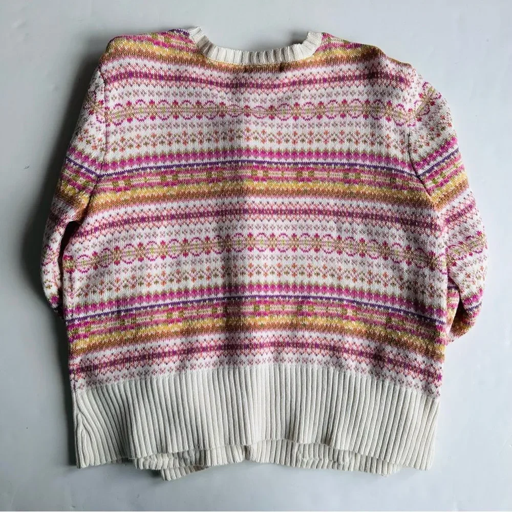 VTG Tiara Cardigan Sweater Fair Isle Pockets Cottagecore Cream Size‎ Petite XL - Picture 7 of 12